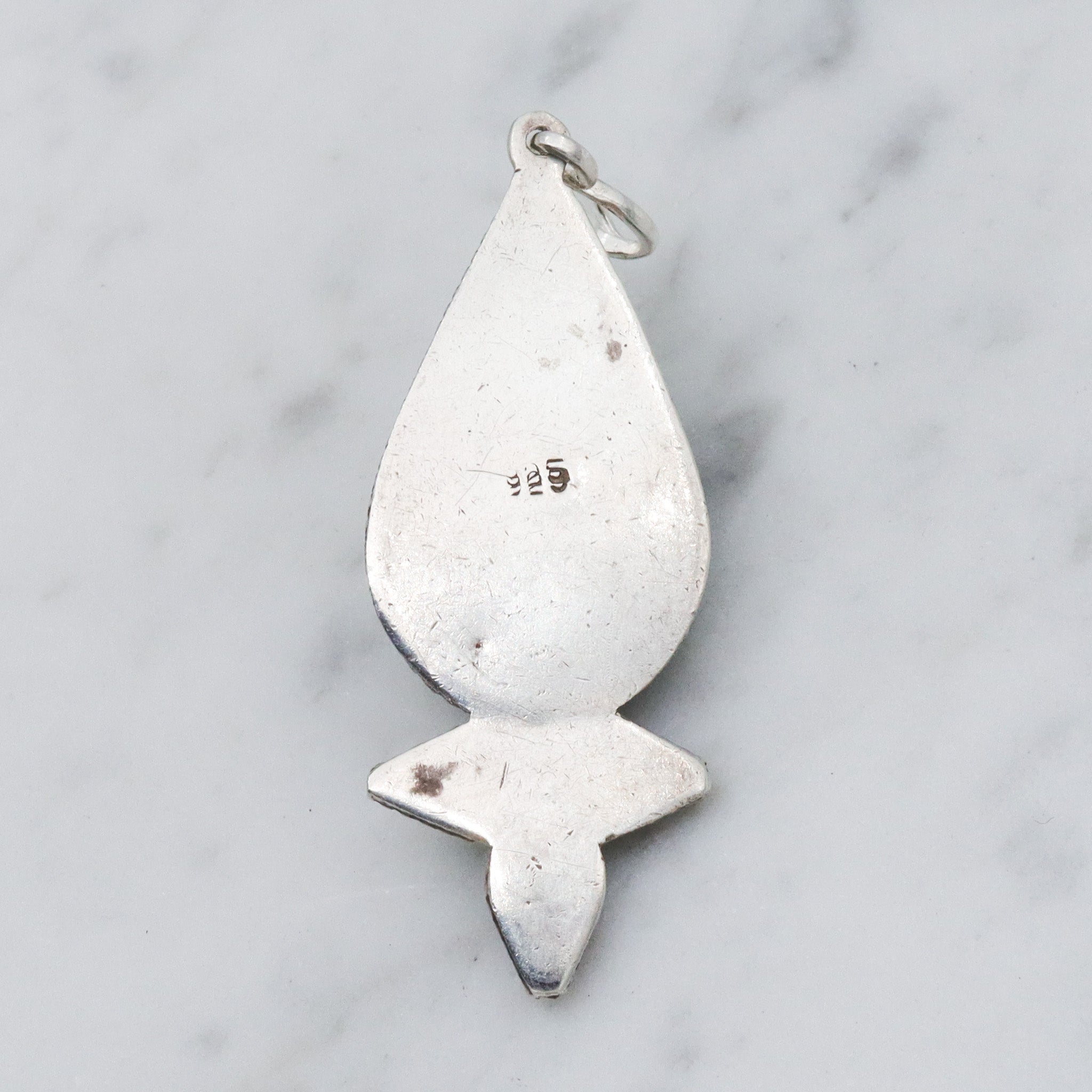 Retro India sterling silver malachite drop pendant